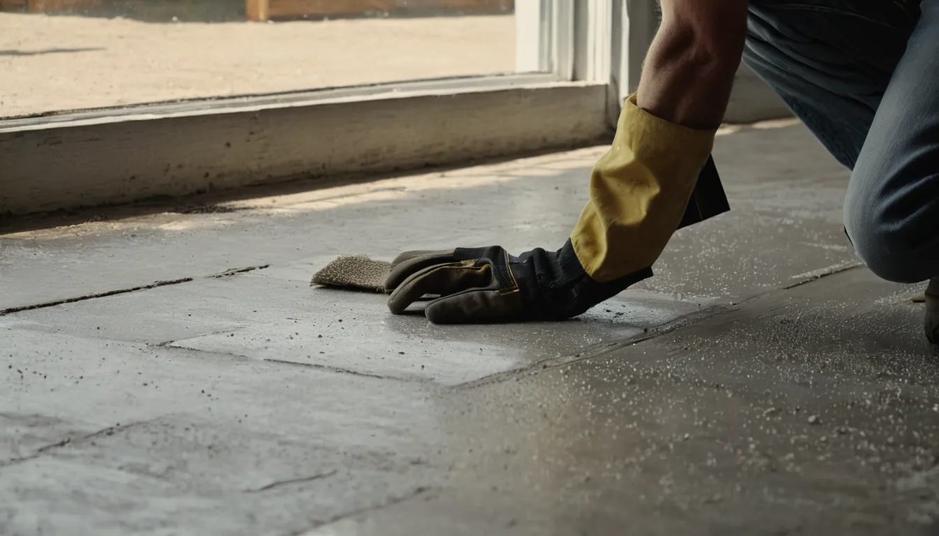A homeowner sweeping a concrete garage floor before a coating project